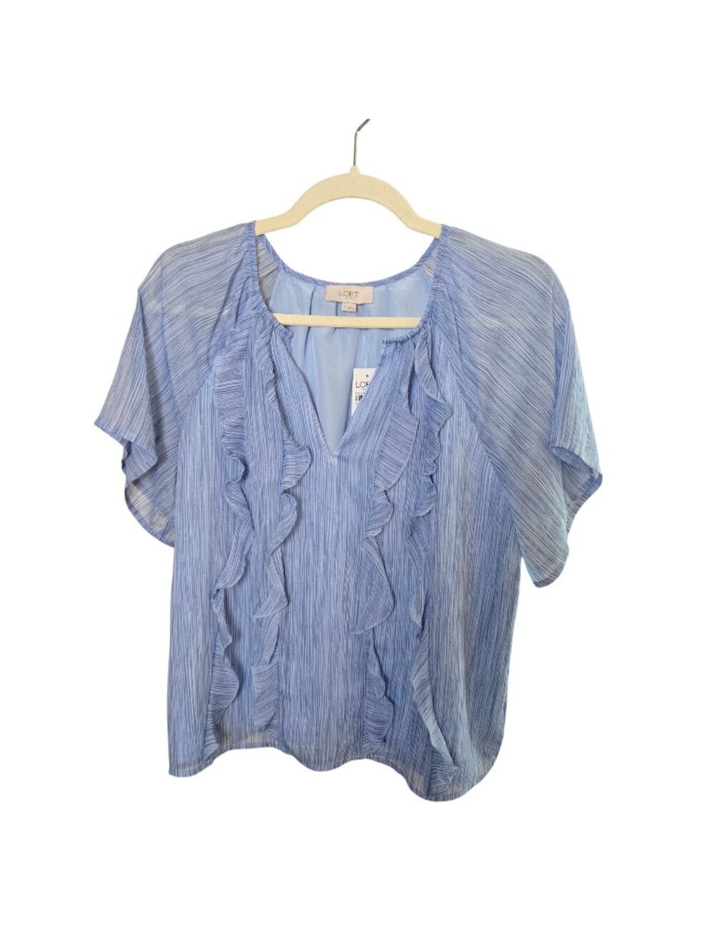 NWT Loft Outlet Allie Crinkle Ruffle Blouse in Derby Blue Size Small